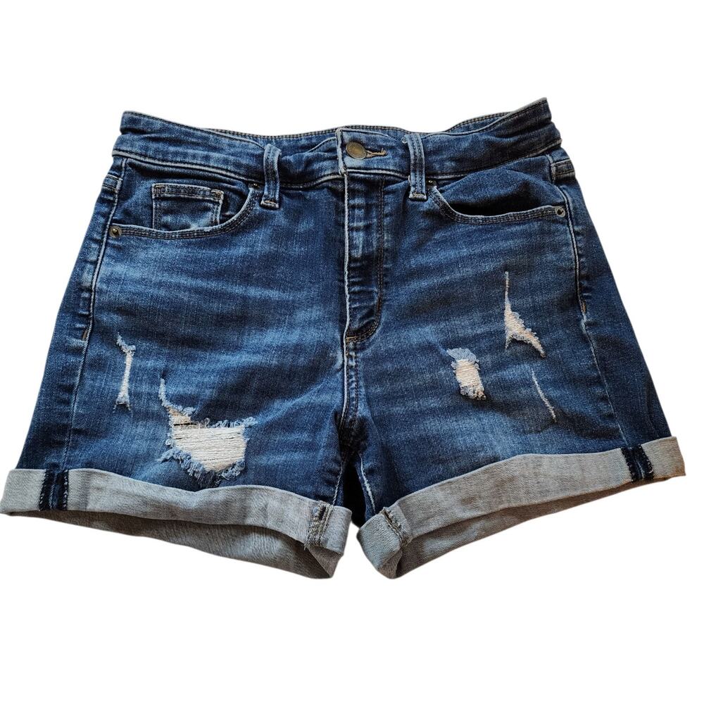Universal Thread Womens Cuffed High Rise Midi Jean Shorts Size 4/27 Distressed